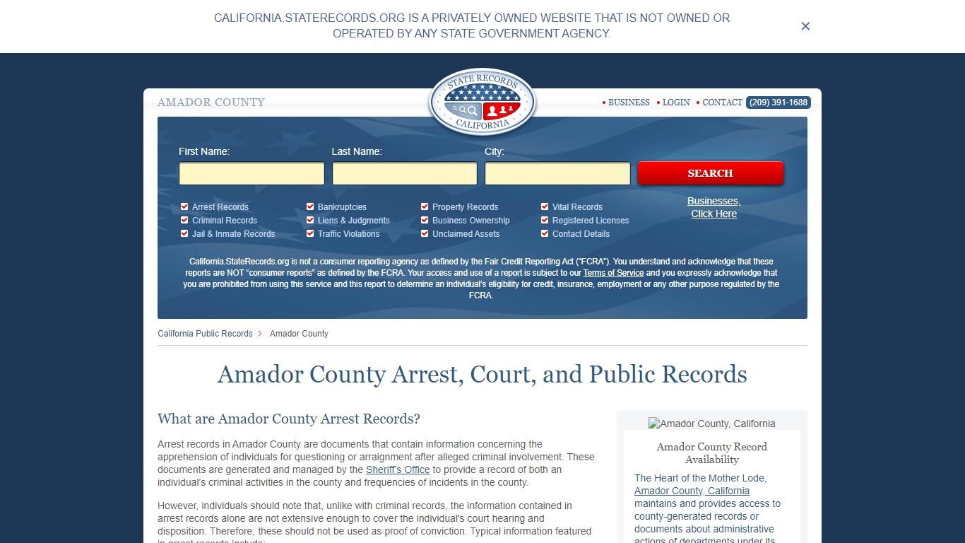 Amador County Arrest, Court, and Public Records